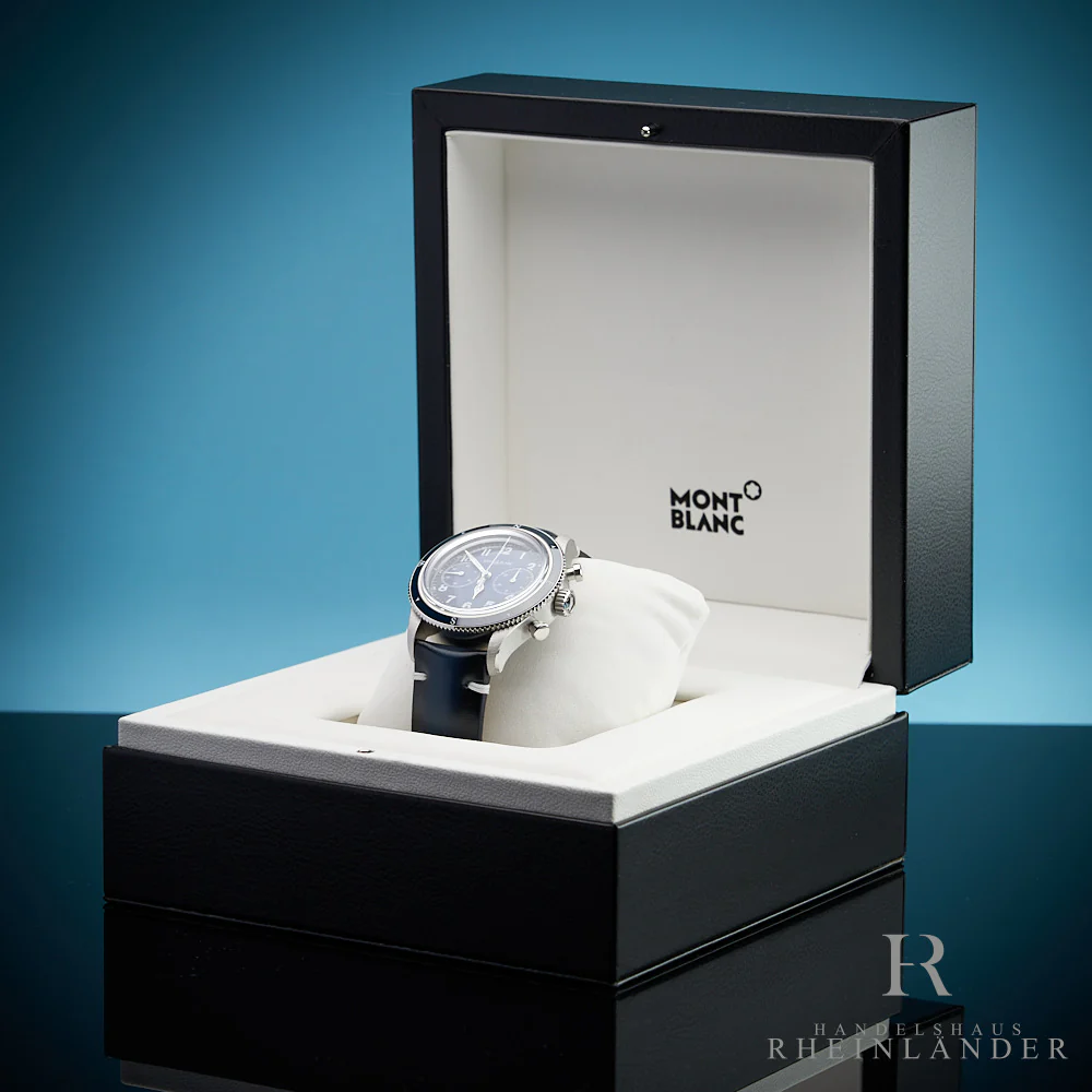 Montblanc 1858 Steel Ceramic 42mm Automatic Chronograph Calf Blue ID 126912 OVP - Image 2