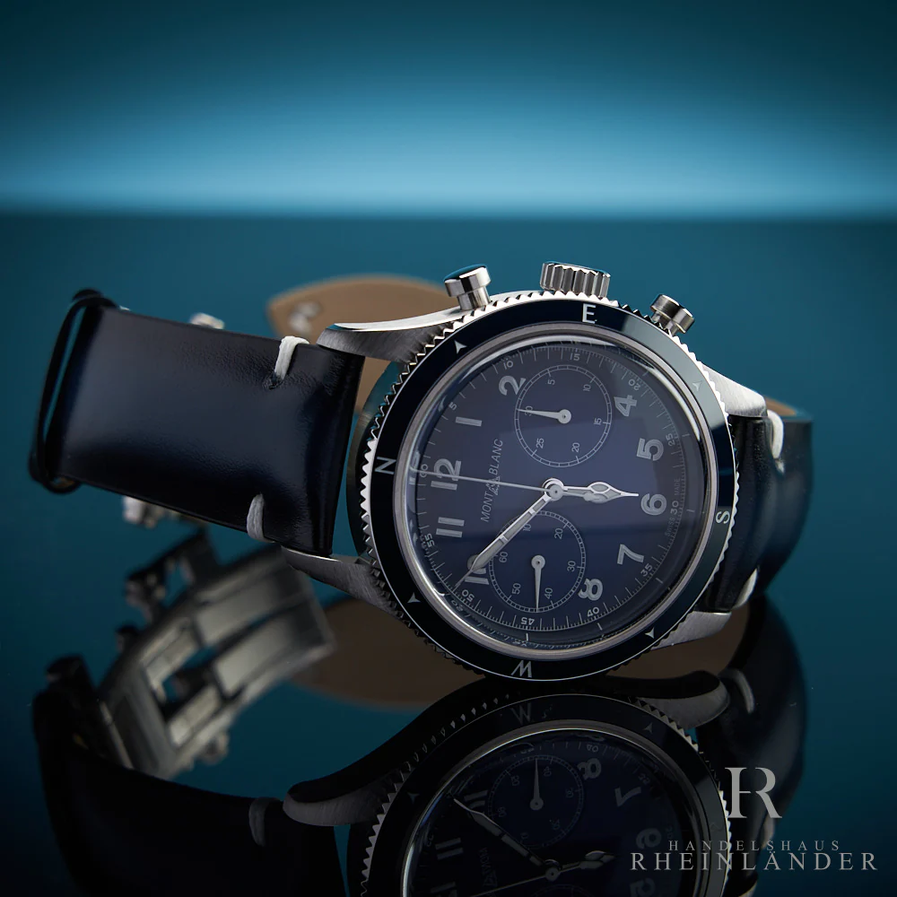 Montblanc 1858 Steel Ceramic 42mm Automatic Chronograph Calf Blue ID 126912 OVP - Image 3
