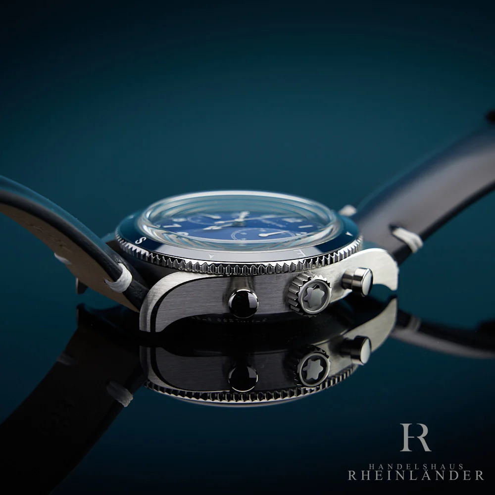 Montblanc 1858 Steel Ceramic 42mm Automatic Chronograph Calf Blue ID 126912 OVP - Image 4
