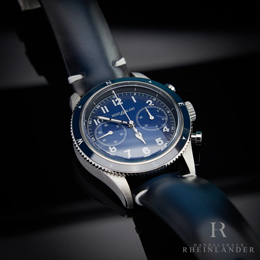 Montblanc 1858 Steel Ceramic 42mm Automatic Chronograph Calf Blue ID 126912 OVP - Image 6