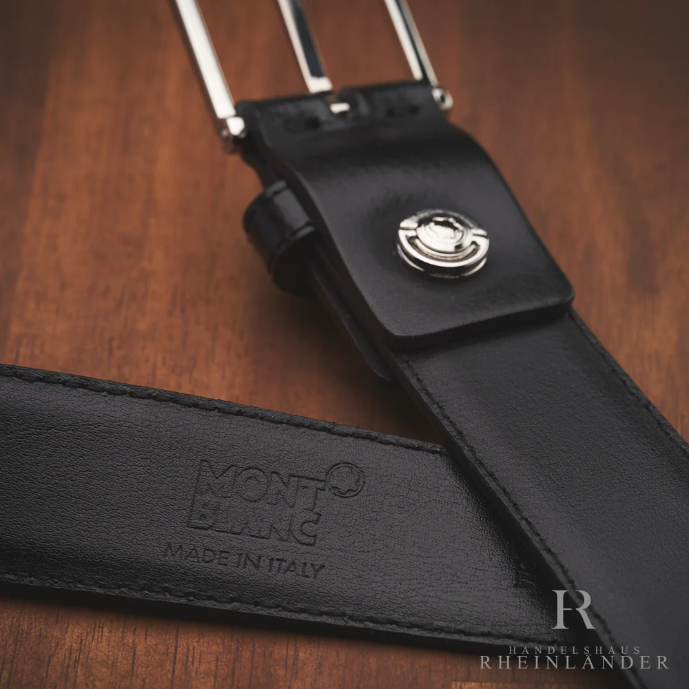 Montblanc Belts Classic Line Square Shiny Palladium Shiny Black Strap ID 111337 - Image 3