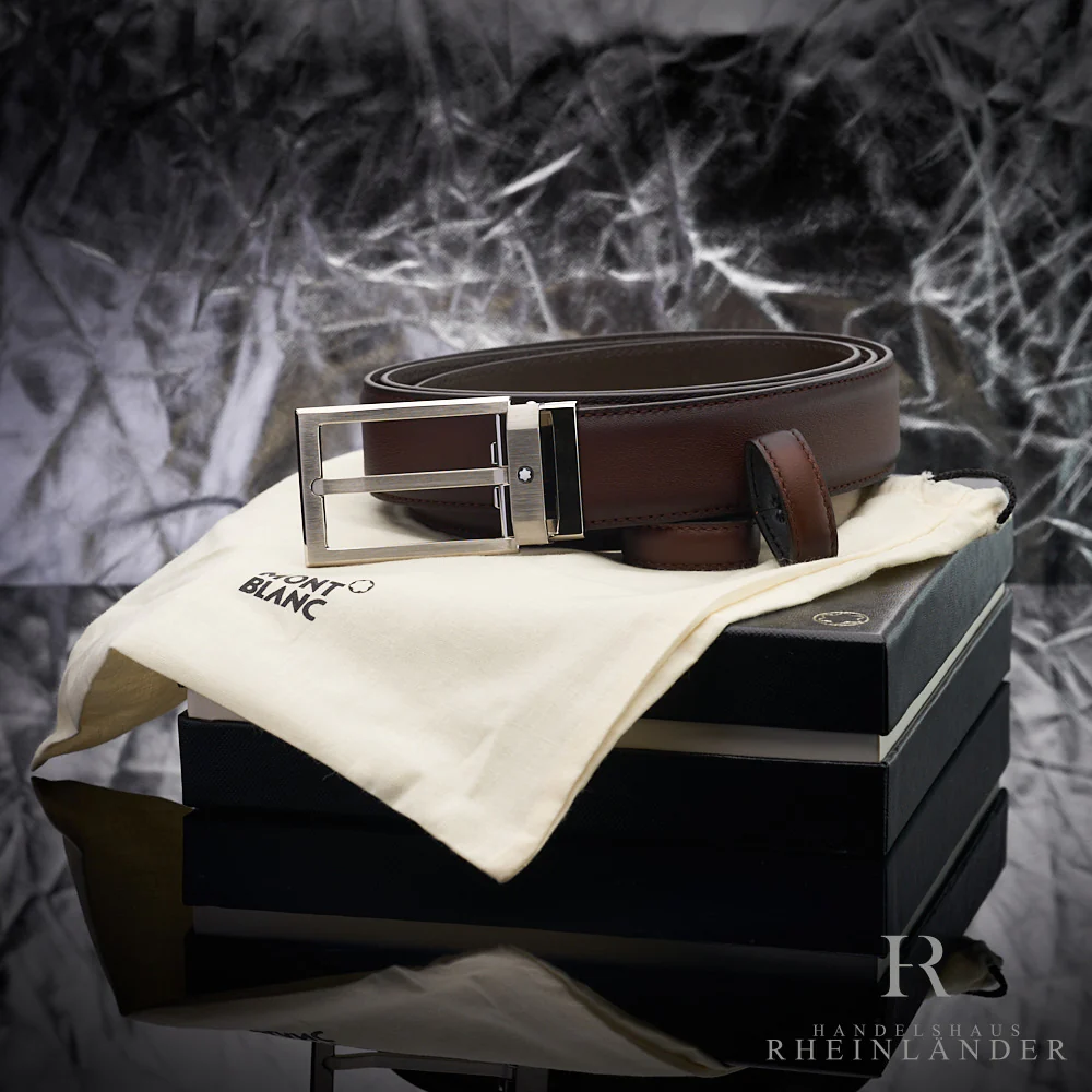 Montblanc Classic Line Stainless Steel Brown Sfumato Leather Belt ID 118416 OVP
