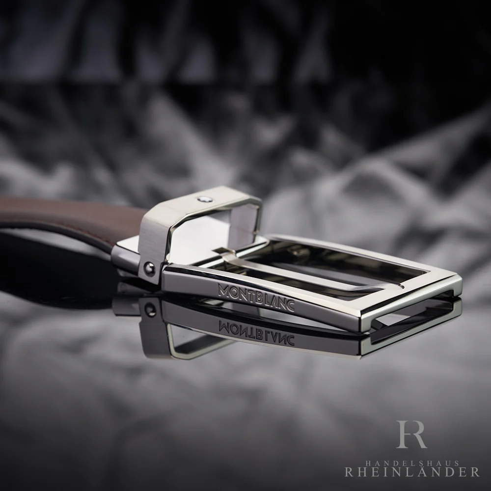 Montblanc Classic Line Stainless Steel Brown Sfumato Leather Belt ID 118416 OVP - Image 2