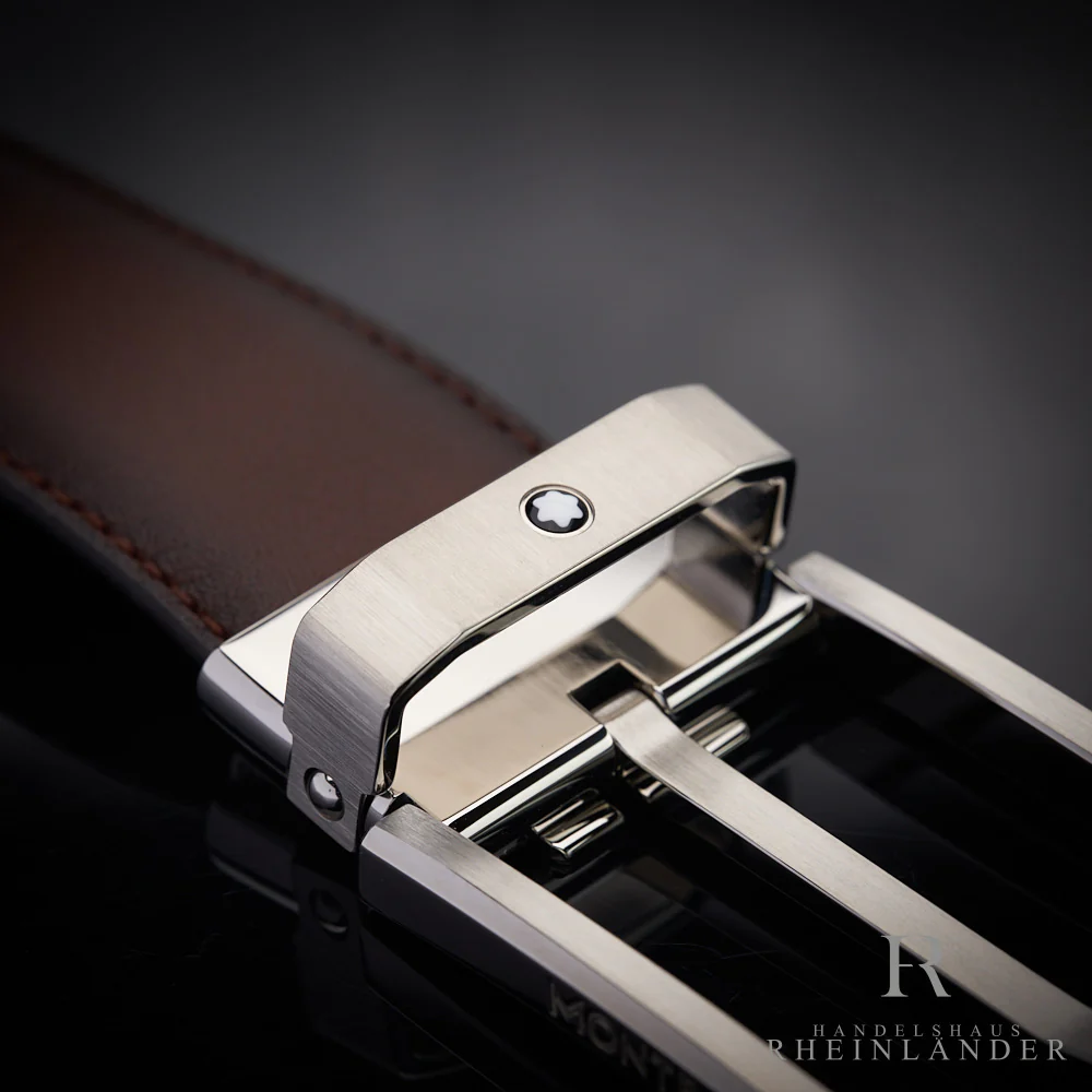 Montblanc Classic Line Stainless Steel Brown Sfumato Leather Belt ID 118416 OVP - Image 3