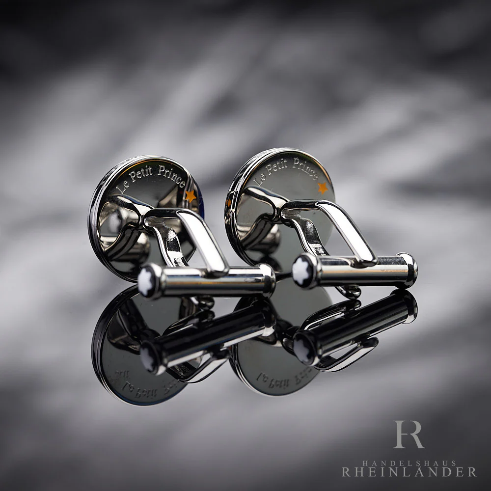 Montblanc Mens Accessories Le Petit Prince Cufflinks Steel Glass Blue 118594 - Image 2