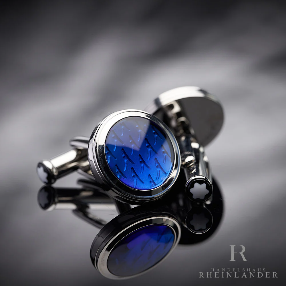 Montblanc Mens Accessories Le Petit Prince Cufflinks Steel Glass Blue 118594 - Image 3
