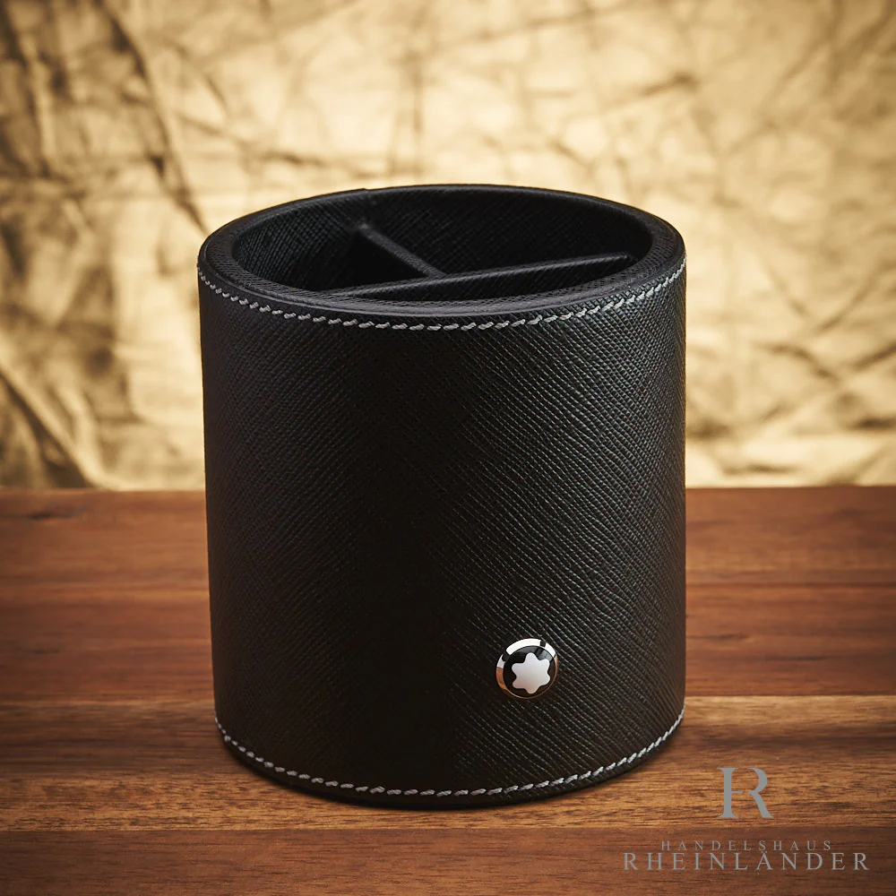 Montblanc Desk Accessories Pen Holder Round Leather Black Stifthalter ID 133163