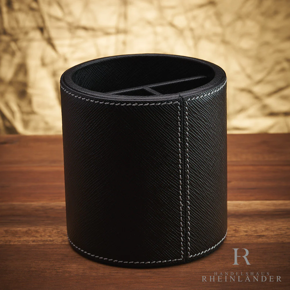 Montblanc Desk Accessories Pen Holder Round Leather Black Stifthalter ID 133163 - Image 2