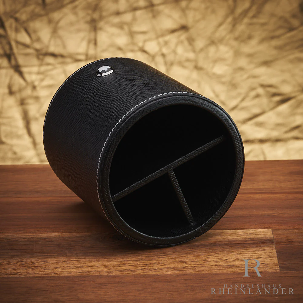 Montblanc Desk Accessories Pen Holder Round Leather Black Stifthalter ID 133163 - Image 4