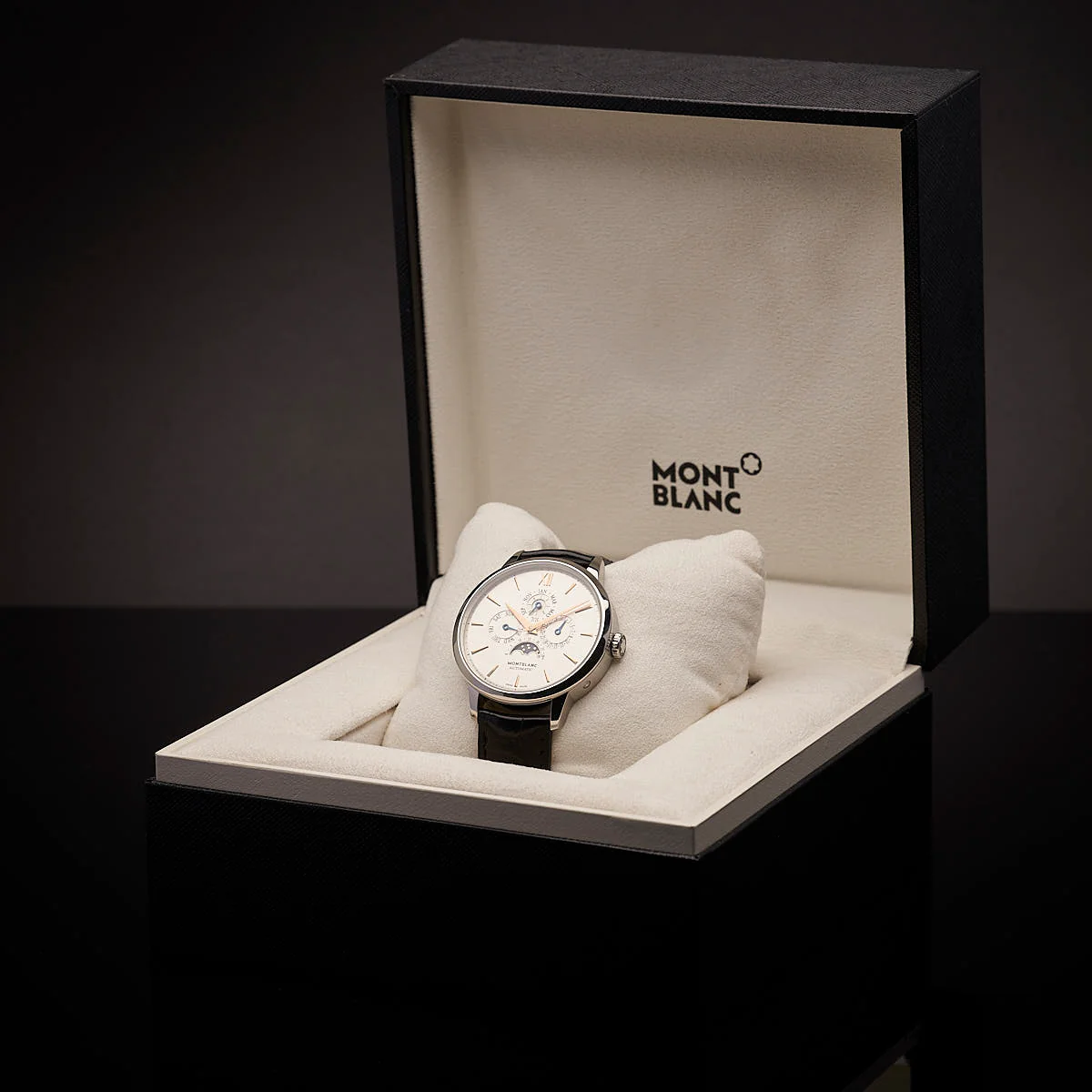 Montblanc Heritage Spirit Perpetual Steel 39 mm Black Aligator Watch ID 110715 - Image 5