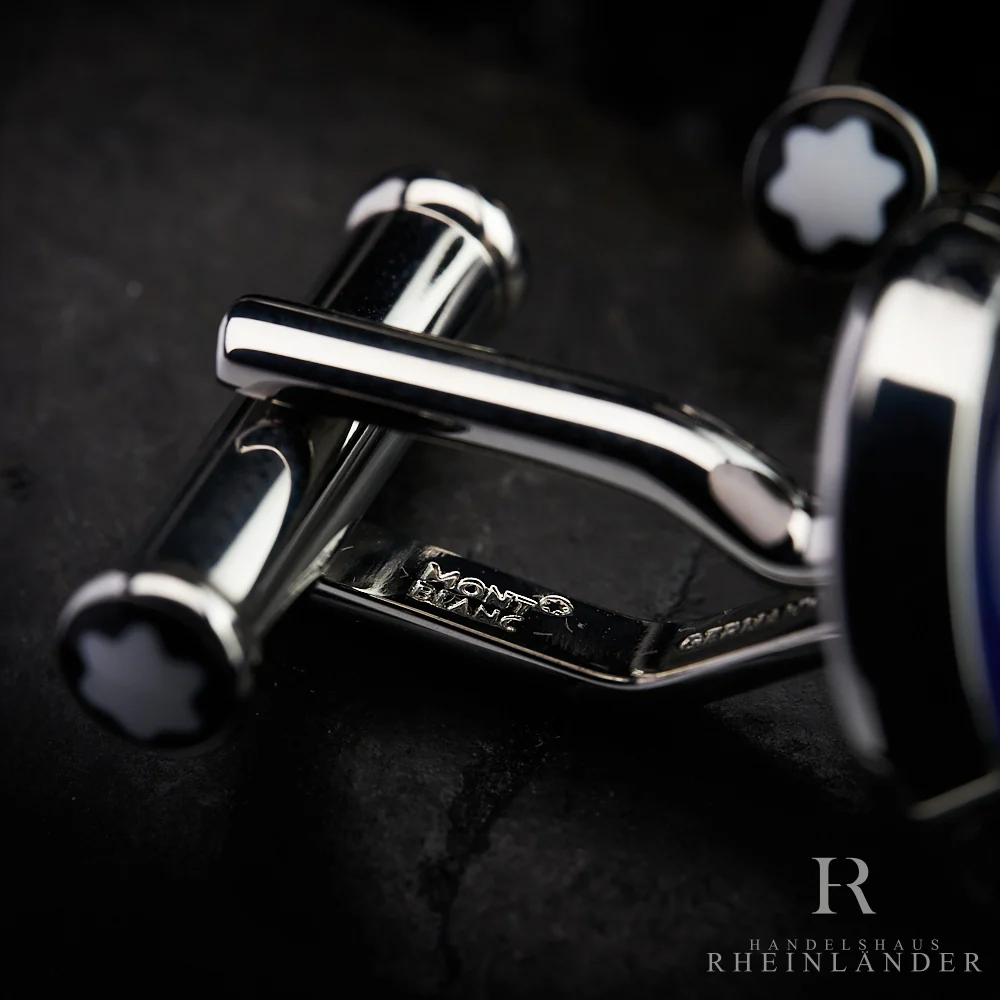 Montblanc Mens Accessories Cufflinks Stainless Steel Blue Raindrop ID 116655 OVP - Image 3