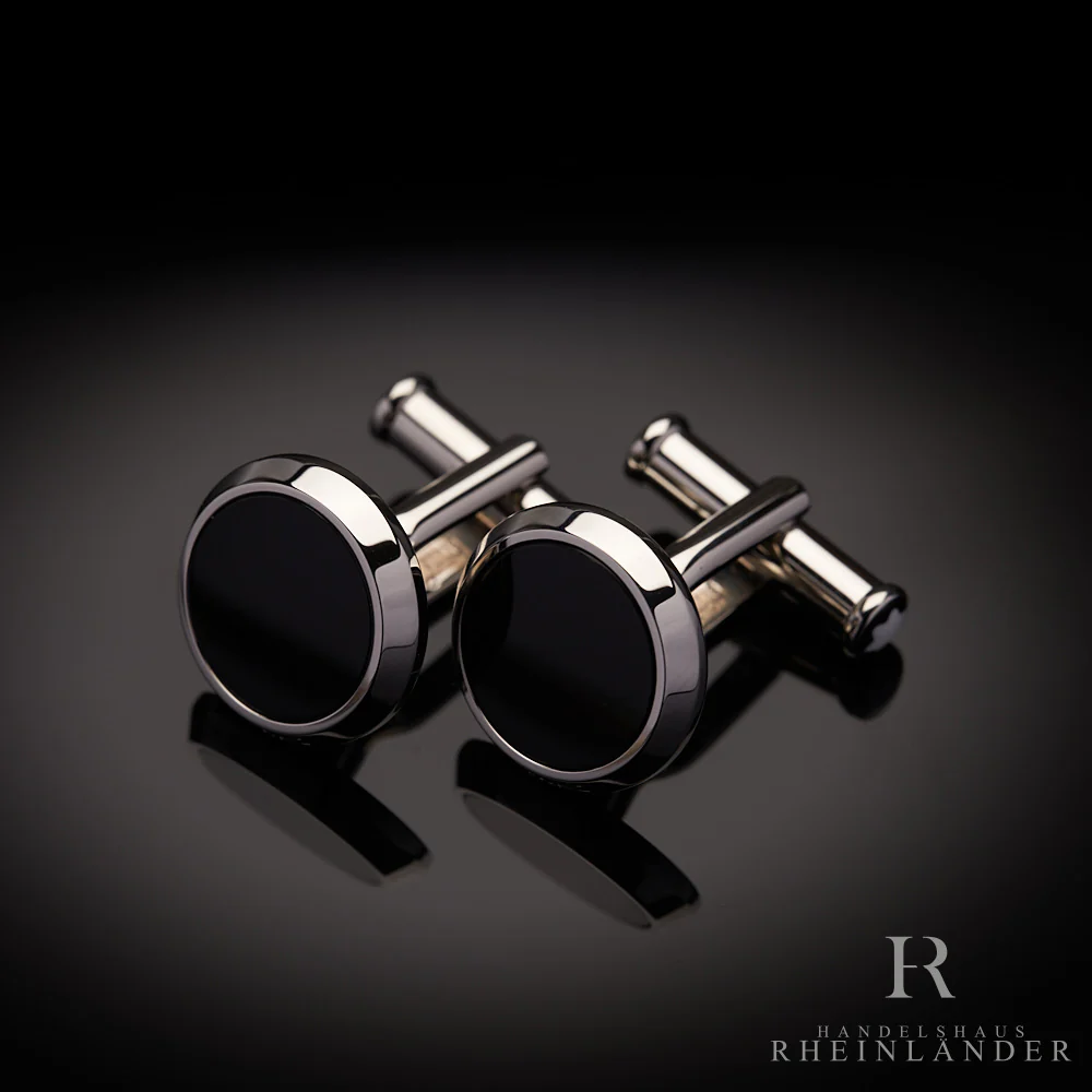 Montblanc Mens Accessories Cufflinks Stainless Steel Round Black Onyx ID 112896