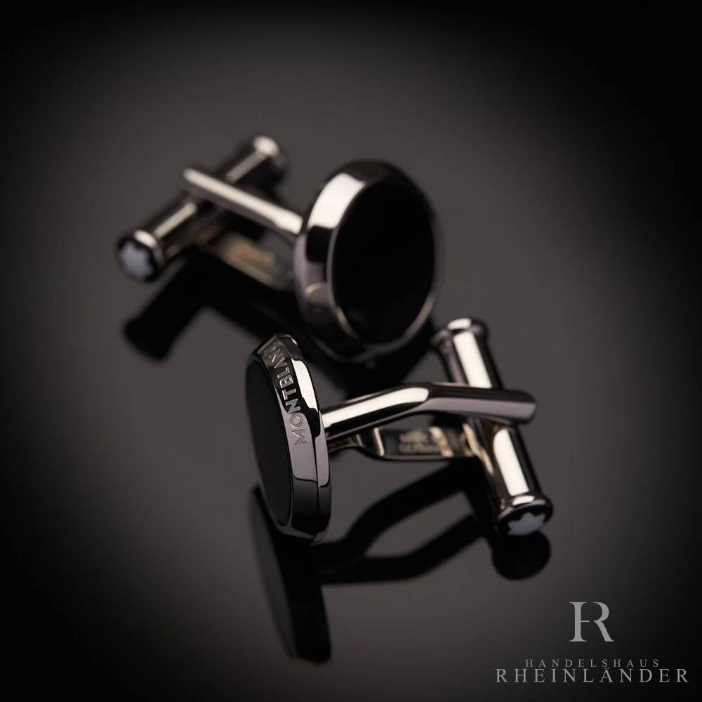 Montblanc Mens Accessories Cufflinks Stainless Steel Round Black Onyx ID 112896 - Image 2