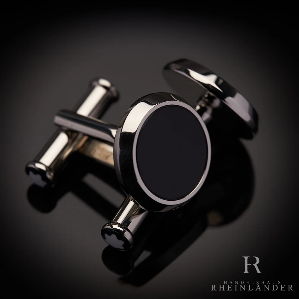 Montblanc Mens Accessories Cufflinks Stainless Steel Round Black Onyx ID 112896 - Image 3