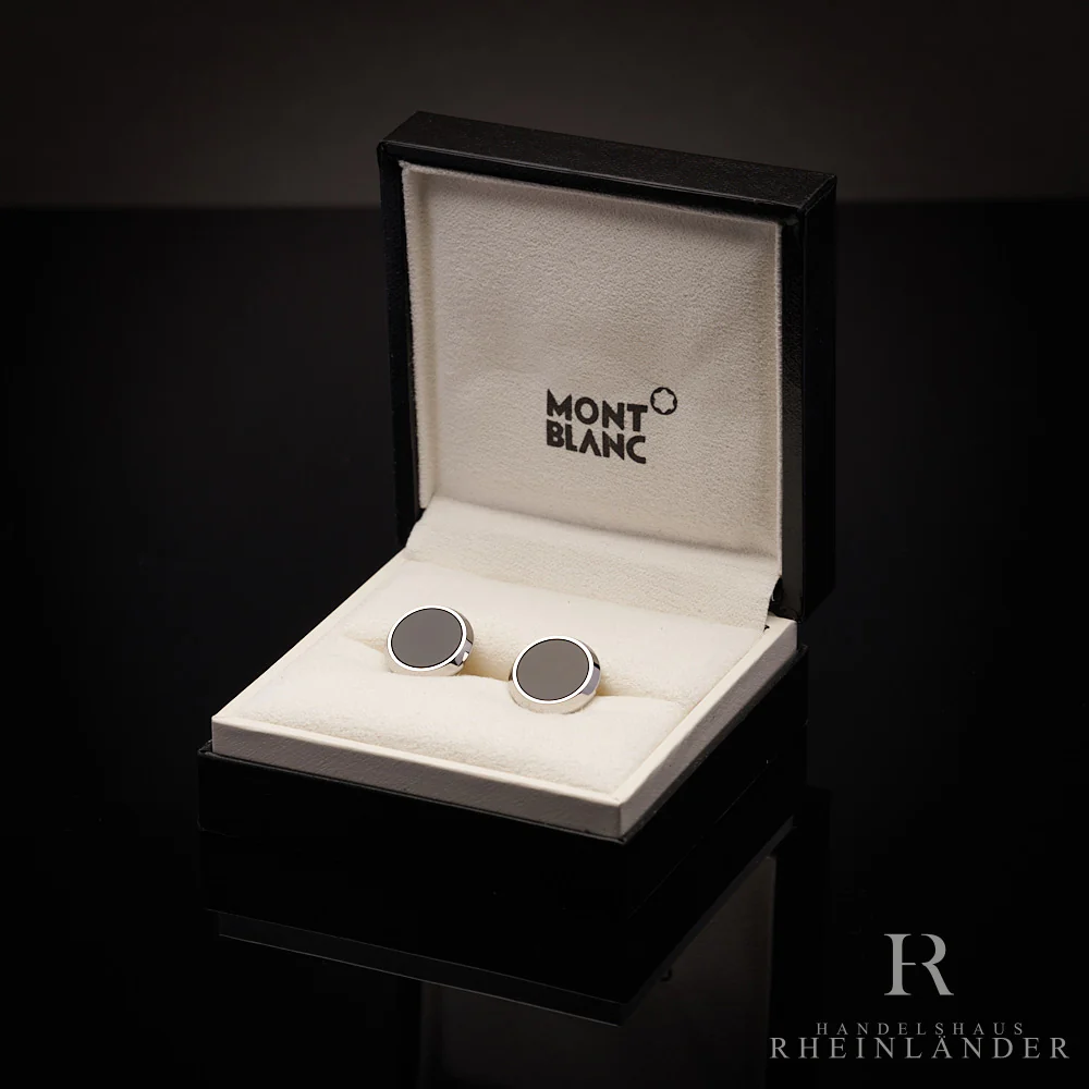 Montblanc Mens Accessories Cufflinks Stainless Steel Round Black Onyx ID 112896 - Image 4
