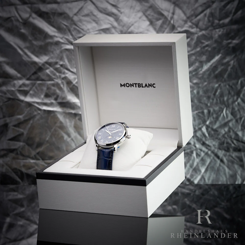 Montblanc Star Legacy Steel Moon Phase 42mm Automatic Blue Watch Uhr 130967