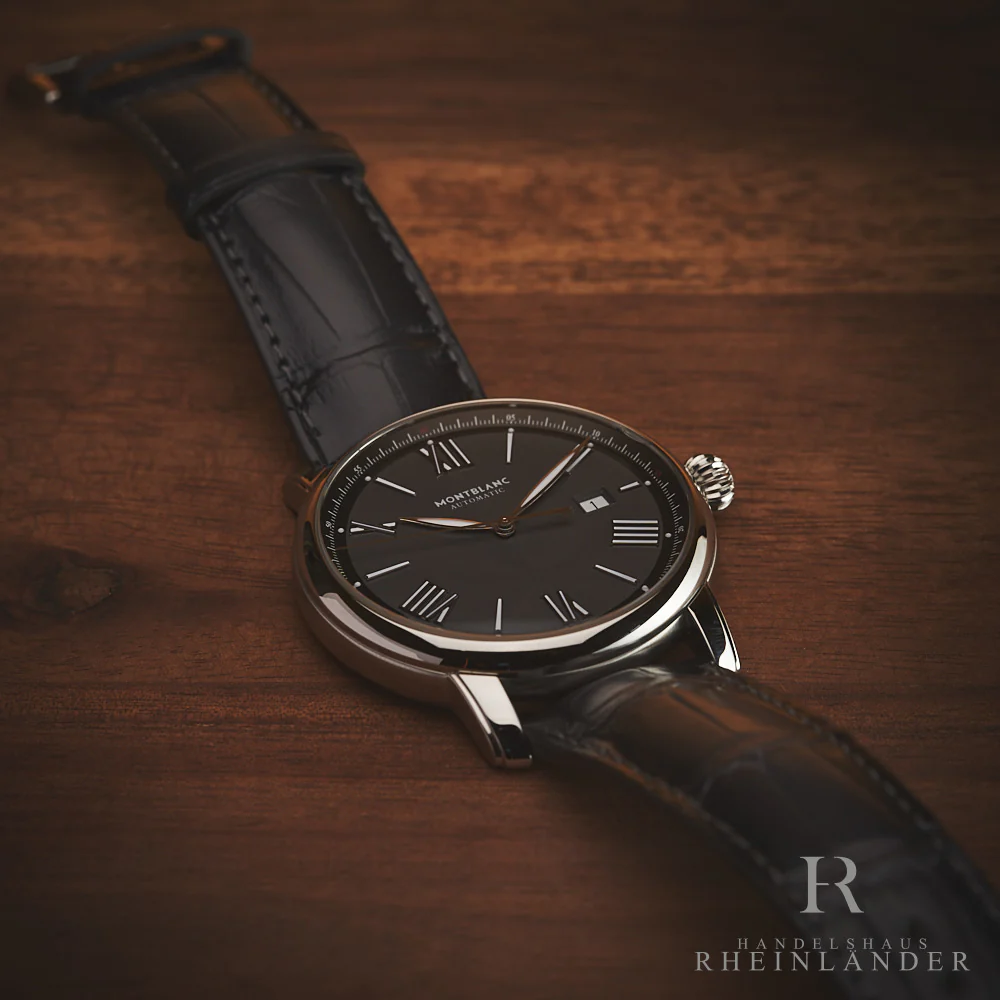 Montblanc Star Legacy Steel 43mm Automatic Watch Grey Dial Leather Strap 126105 - Image 2