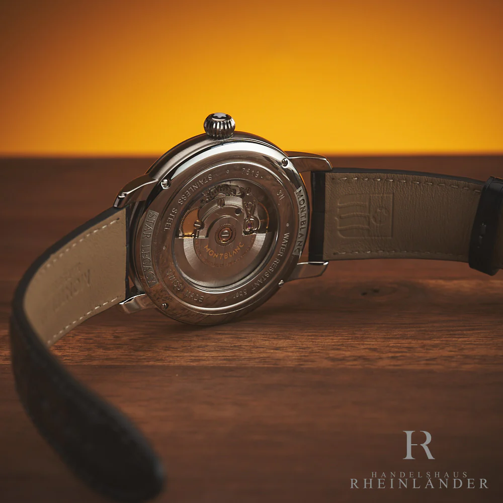 Montblanc Star Legacy Steel 43mm Automatic Watch Grey Dial Leather Strap 126105 - Image 4