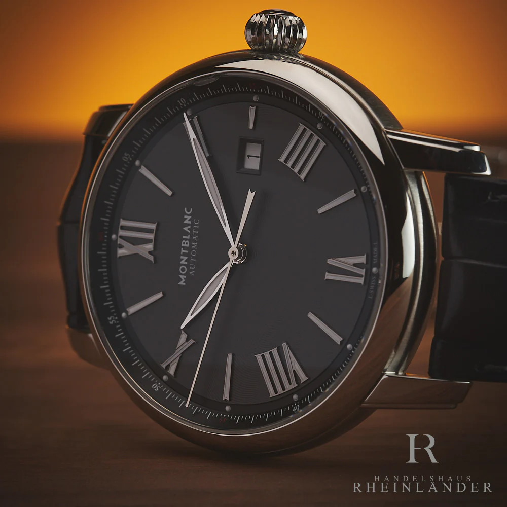 Montblanc Star Legacy Steel 43mm Automatic Watch Grey Dial Leather Strap 126105 - Image 5